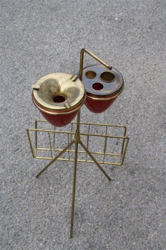 Minimal Geometric Magazine Holder Ashtray Brass Italian Mid-Century Design Red