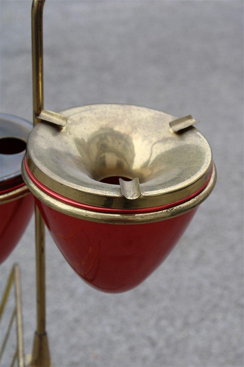 Minimal Geometric Magazine Holder Ashtray Brass Italian Mid-Century Design Red For Sale 2