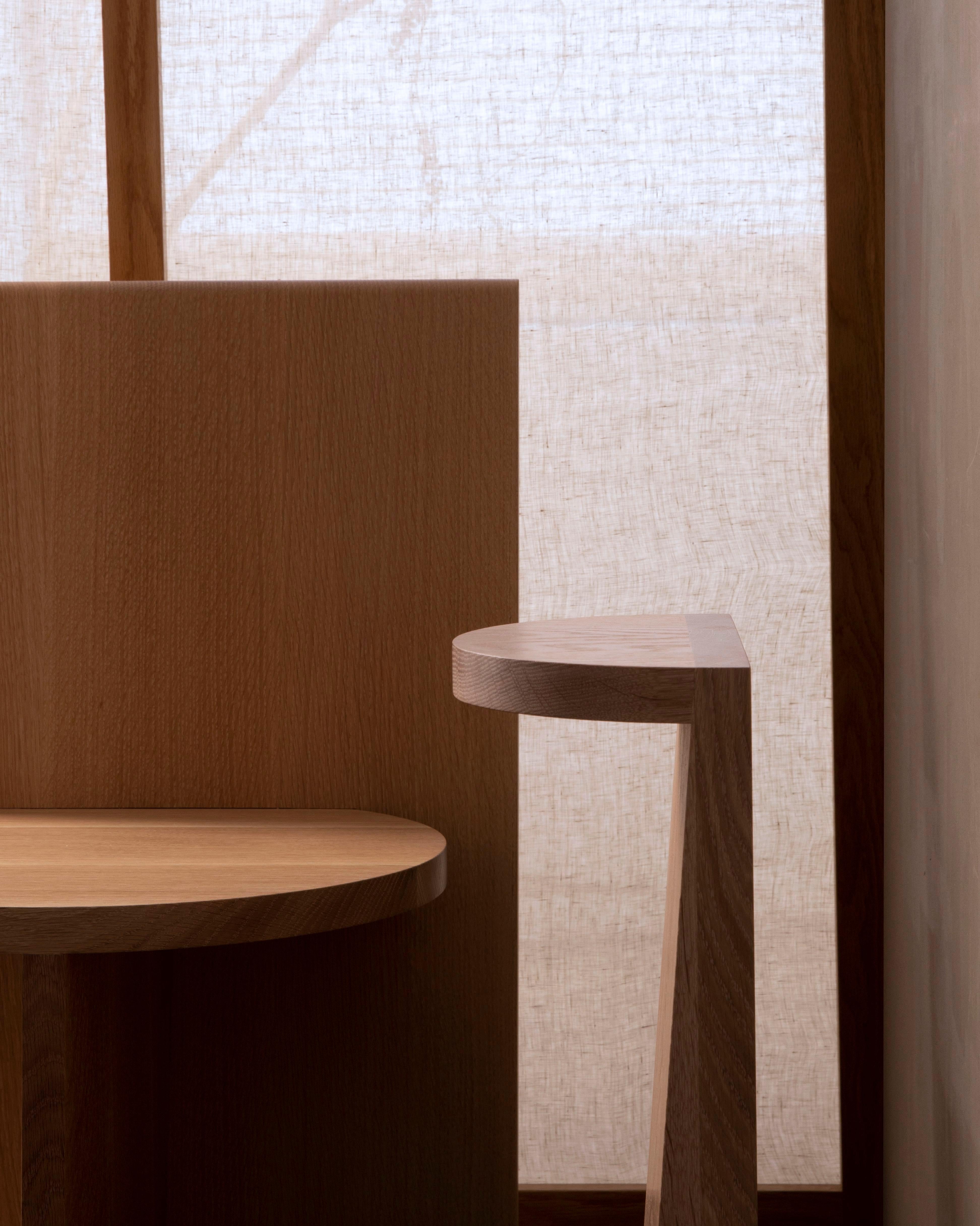 Hand-Crafted Minimal Geometric Sculptural Pedestal Table in White Oak by Campagna
