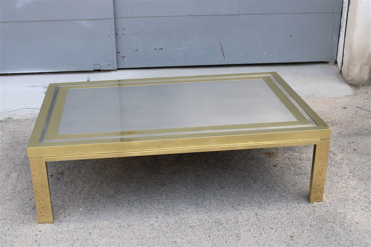Late 20th Century Minimal Great Table Coffee Maison Mercier Freres France 1970s Brass Steel For Sale