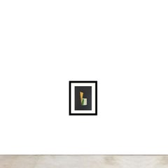 Minimal Green Gold Original Hand Crafted Collage Paper Brass Metal Mixed Media