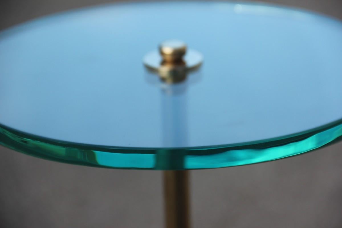 Minimal Gueridon Italian Design Midcentury Glass Top Brass Feet Gold Color 5