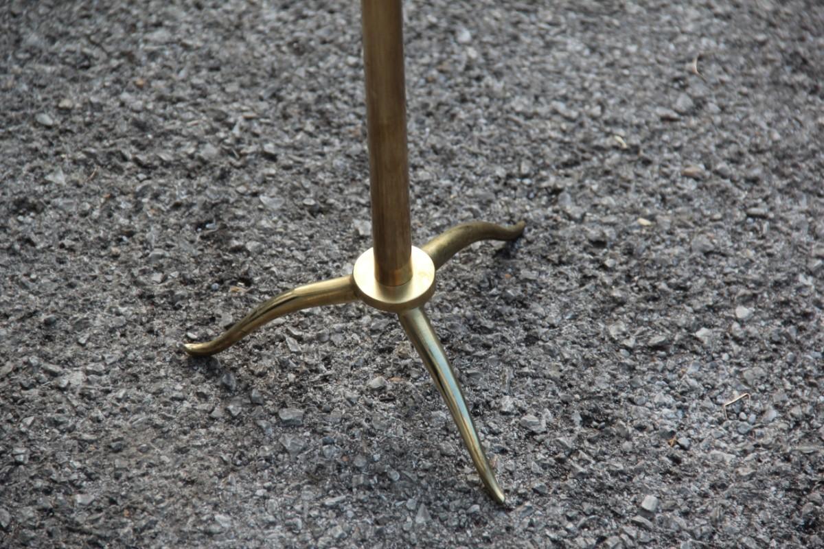 Minimal Gueridon Italian design midcentury glass top brass feet gold color.