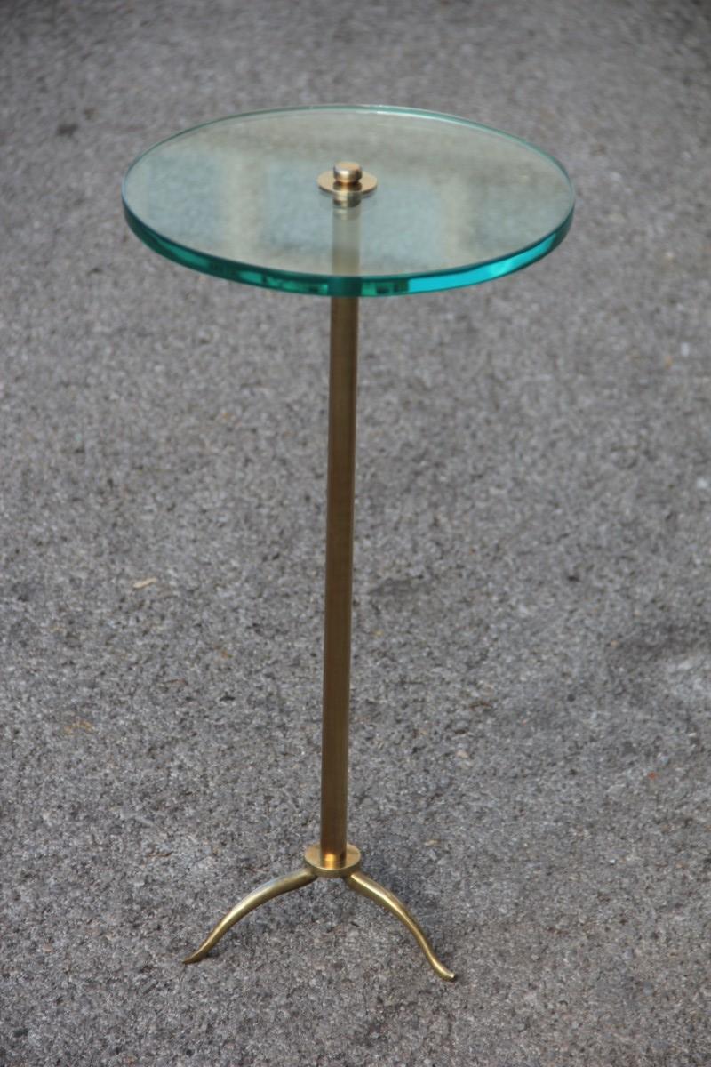 Mid-20th Century Minimal Gueridon Italian Design Midcentury Glass Top Brass Feet Gold Color