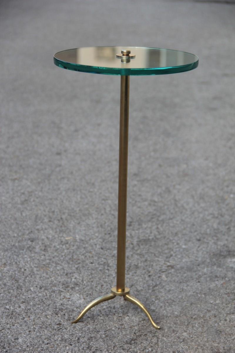 Minimal Gueridon Italian Design Midcentury Glass Top Brass Feet Gold Color 1
