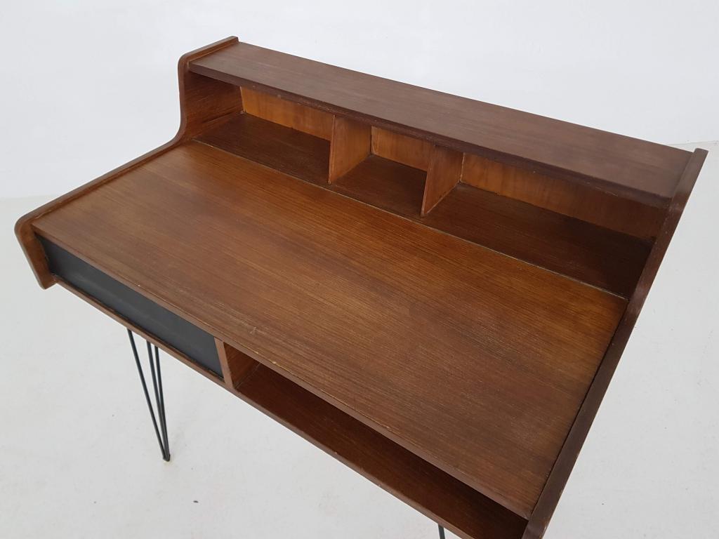 Minimal Hairpin Teak Desk by Cees Braakman for Pastoe, Dutch Design 1950s  1