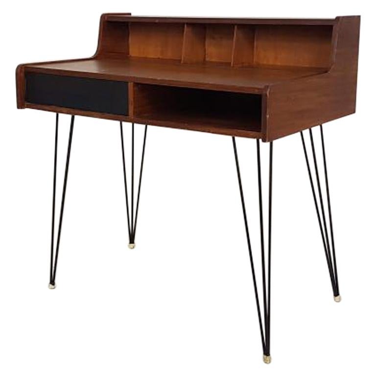 Minimal Hairpin Teak Desk by Cees Braakman for Pastoe, Dutch Design 1950s 