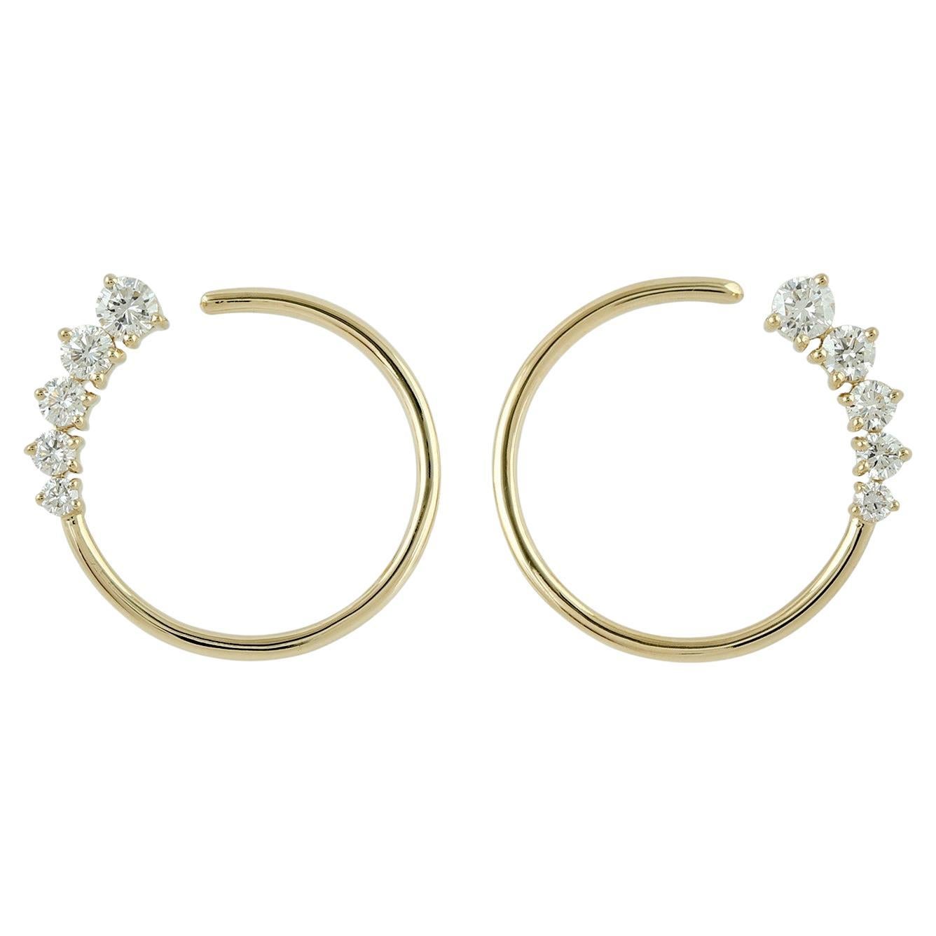 Minimal Hoop Earrings With Diamonds Made In 18k Yellow Gold