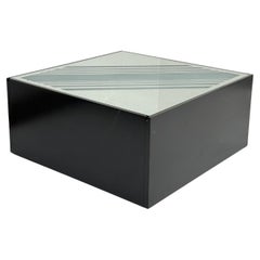 Minimal Illuminated Mirrored & Etched Glass Coffee Table Italy Circa 1980
