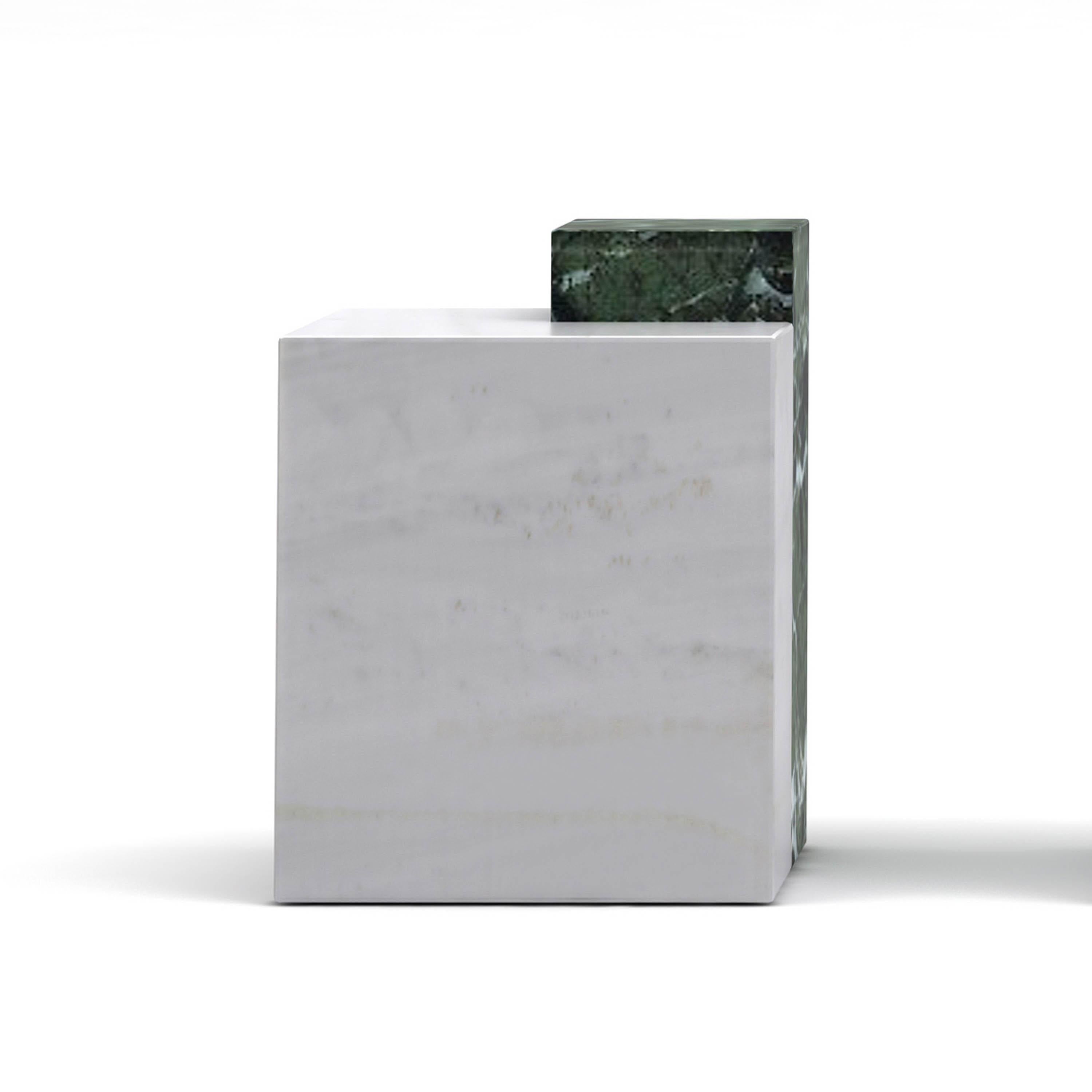 Polished Minimal Irigoni Side Table from Greek White and Green Marble For Sale