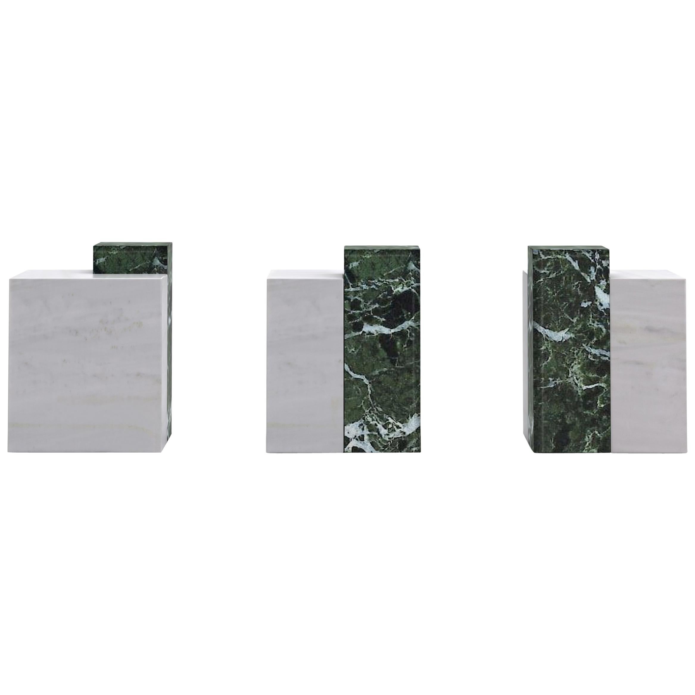 Minimal Irigoni Side Table from Greek White and Green Marble For Sale