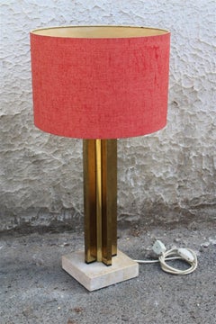 Minimal Italian Table Lamp Brass Gold Marbe Base Square 1970s