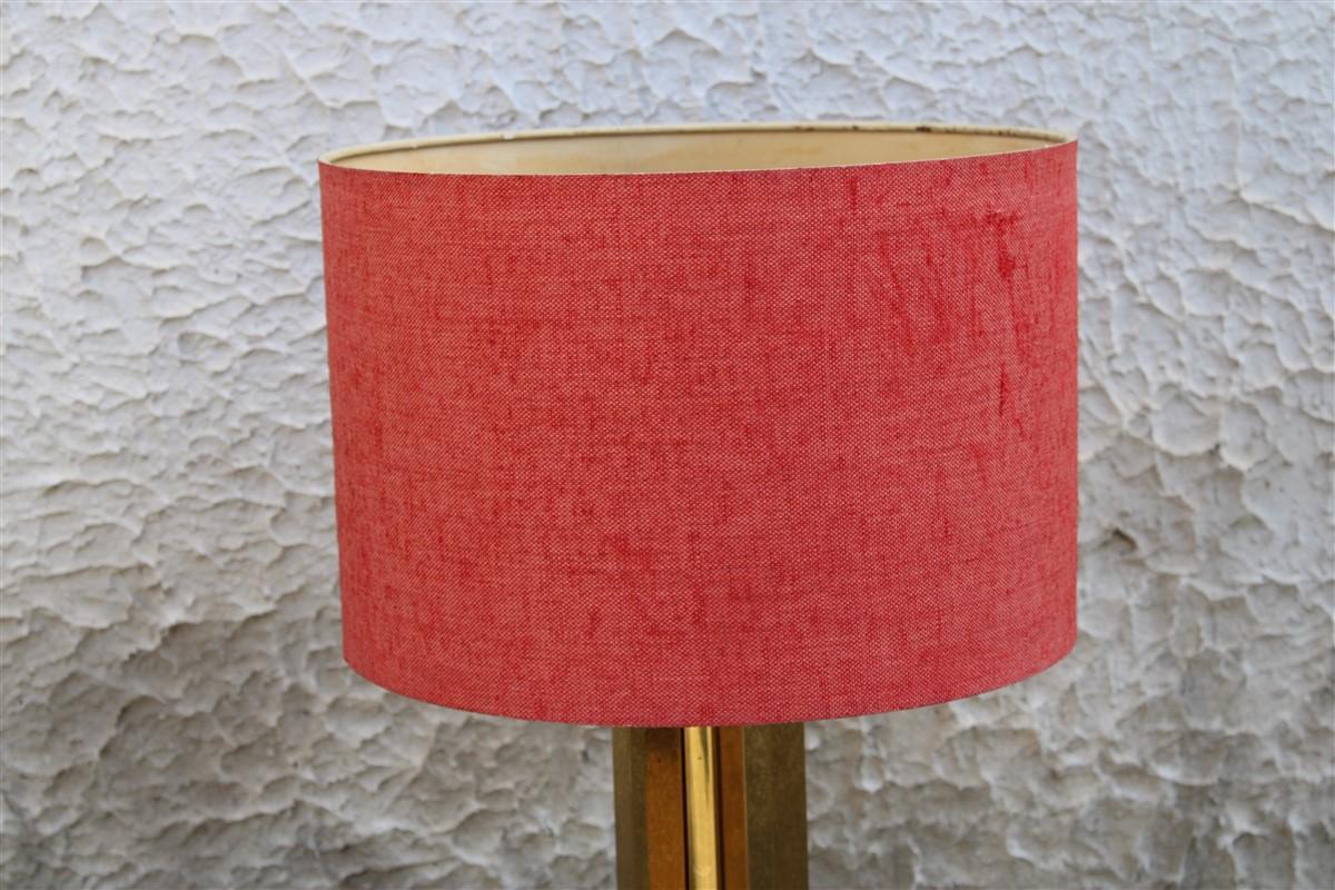 Mid-Century Modern Minimal Italian Table Lamp Brass Gold Marbe Base Square 1970s  For Sale