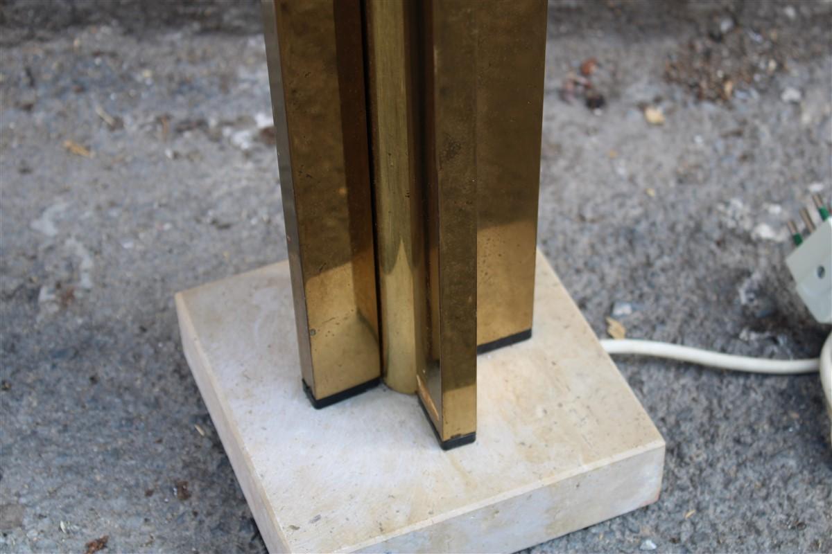 Minimal Italian Table Lamp Brass Gold Marbe Base Square 1970s  For Sale 2