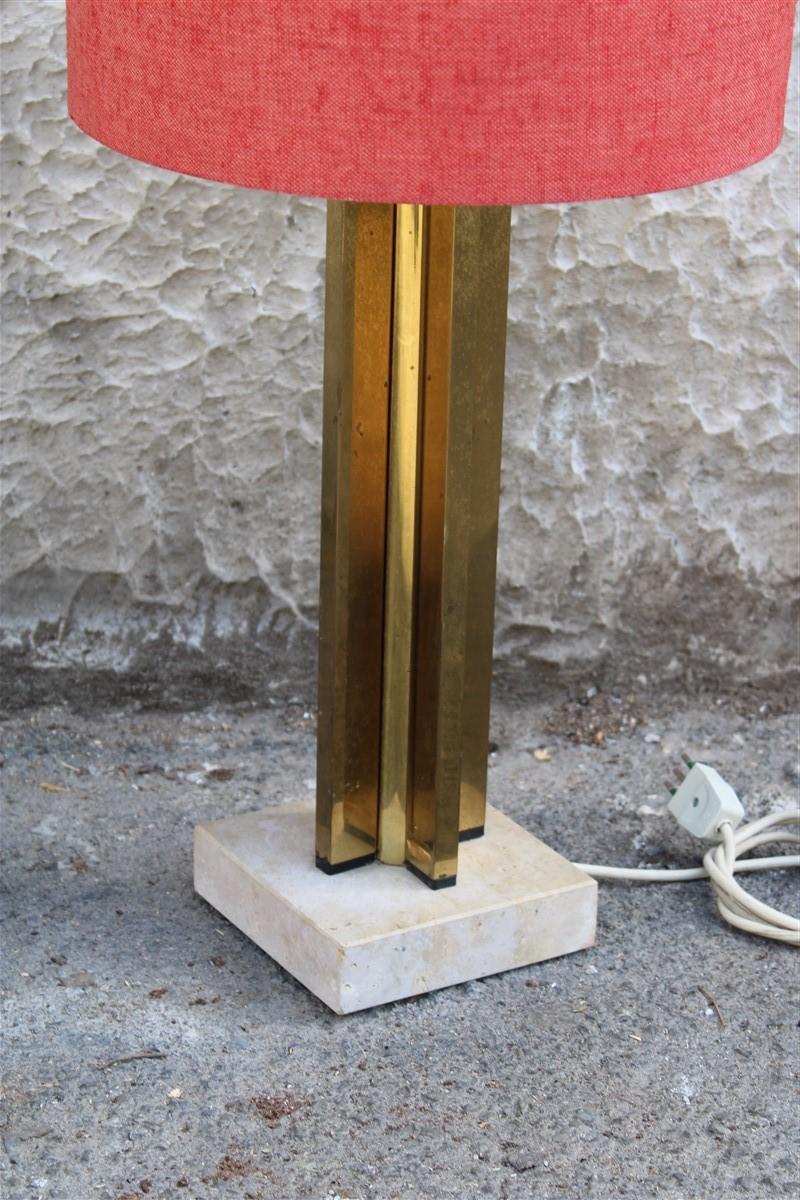 Minimal Italian Table Lamp Brass Gold Marbe Base Square 1970s  For Sale 3