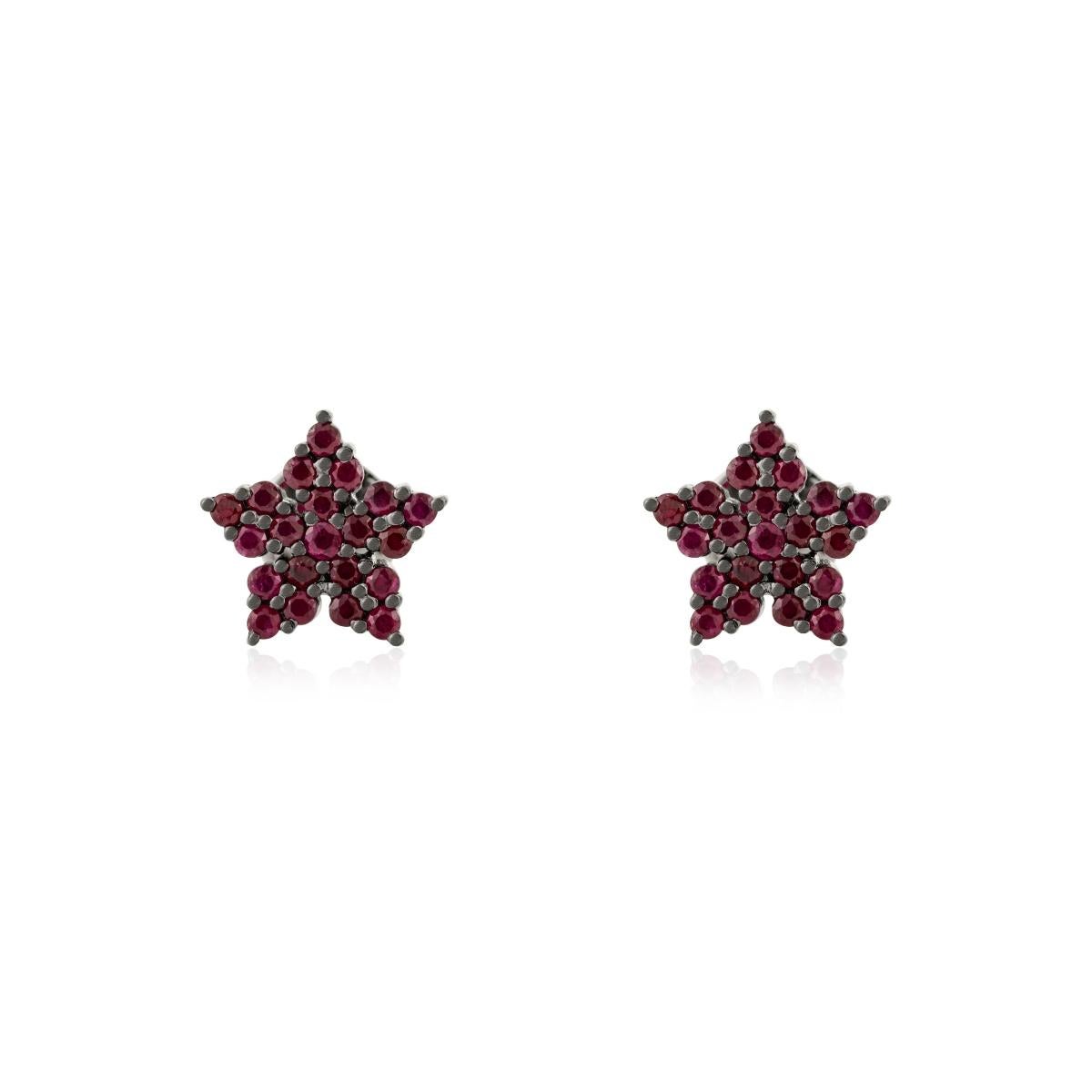 Modern Minimal July Birthstone Ruby Star Earrings in 14k Solid White Gold Fine Jewelry For Sale
