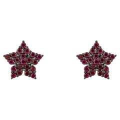 Minimal July Birthstone Ruby Star Earrings in 14k Solid White Gold Fine Jewelry