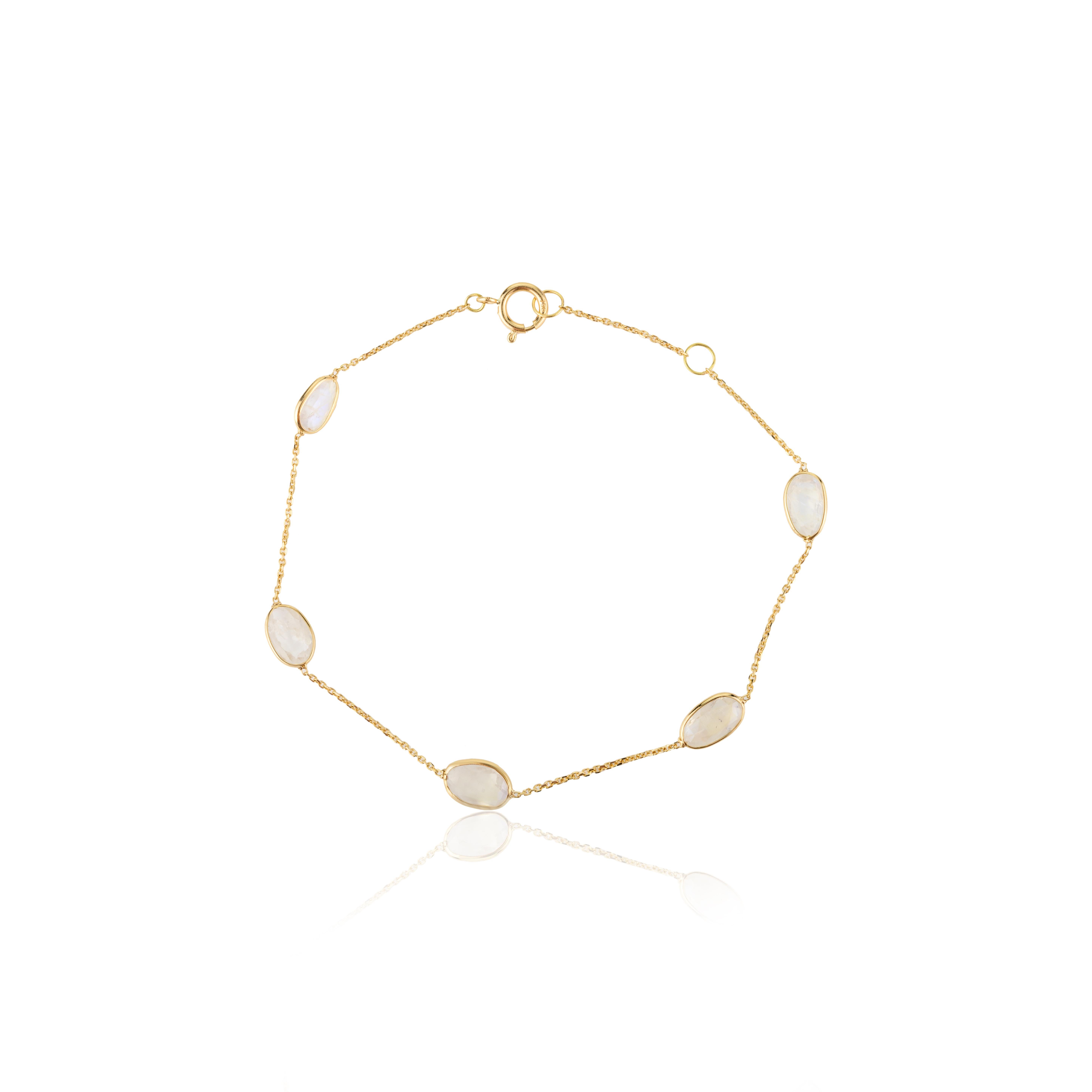 Bracelet à chaîne minimaliste en or jaune 18 carats avec pierres de naissance de juin Neuf - En vente à New York, NY
