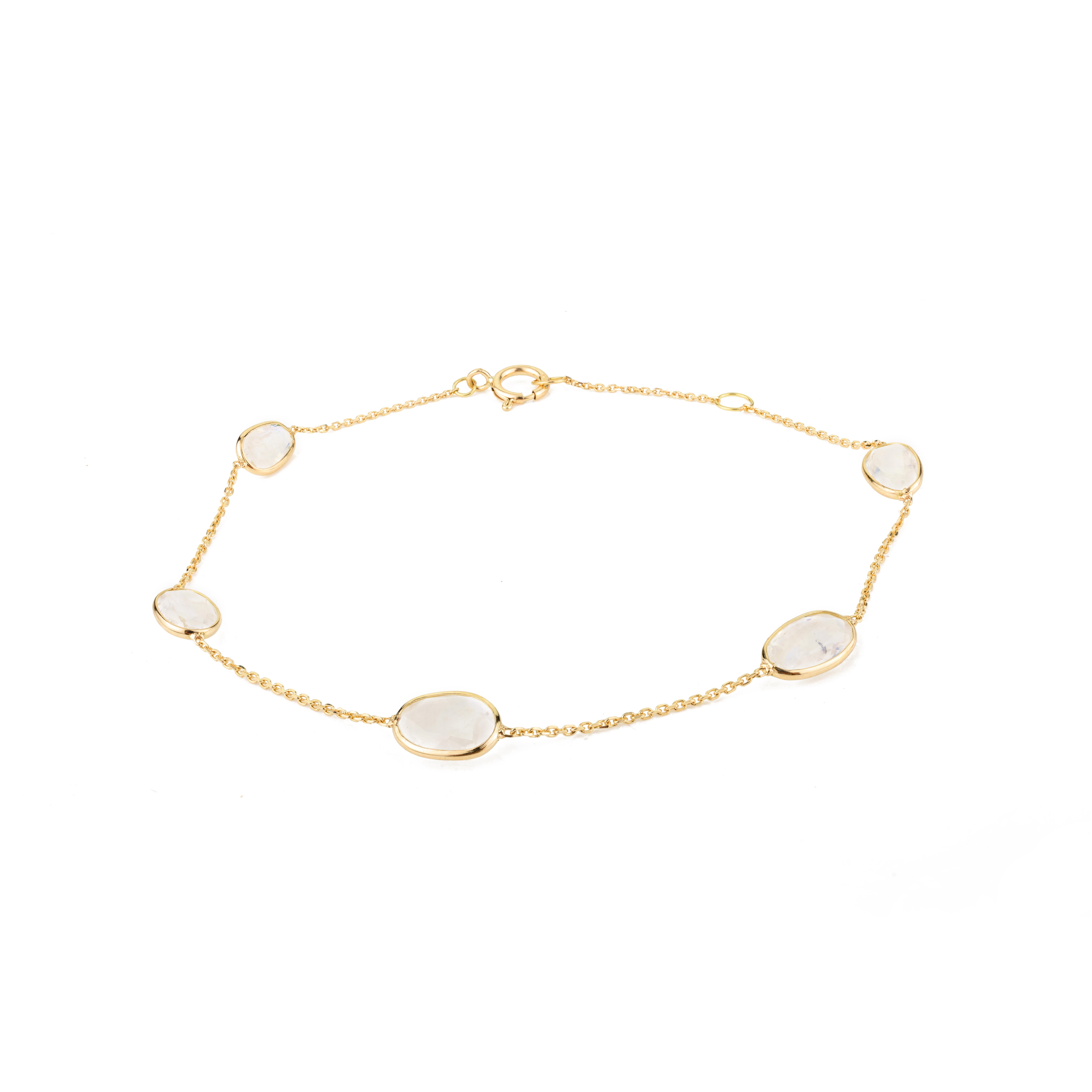 Bracelet à chaîne minimaliste en or jaune 18 carats avec pierres de naissance de juin Pour femmes en vente