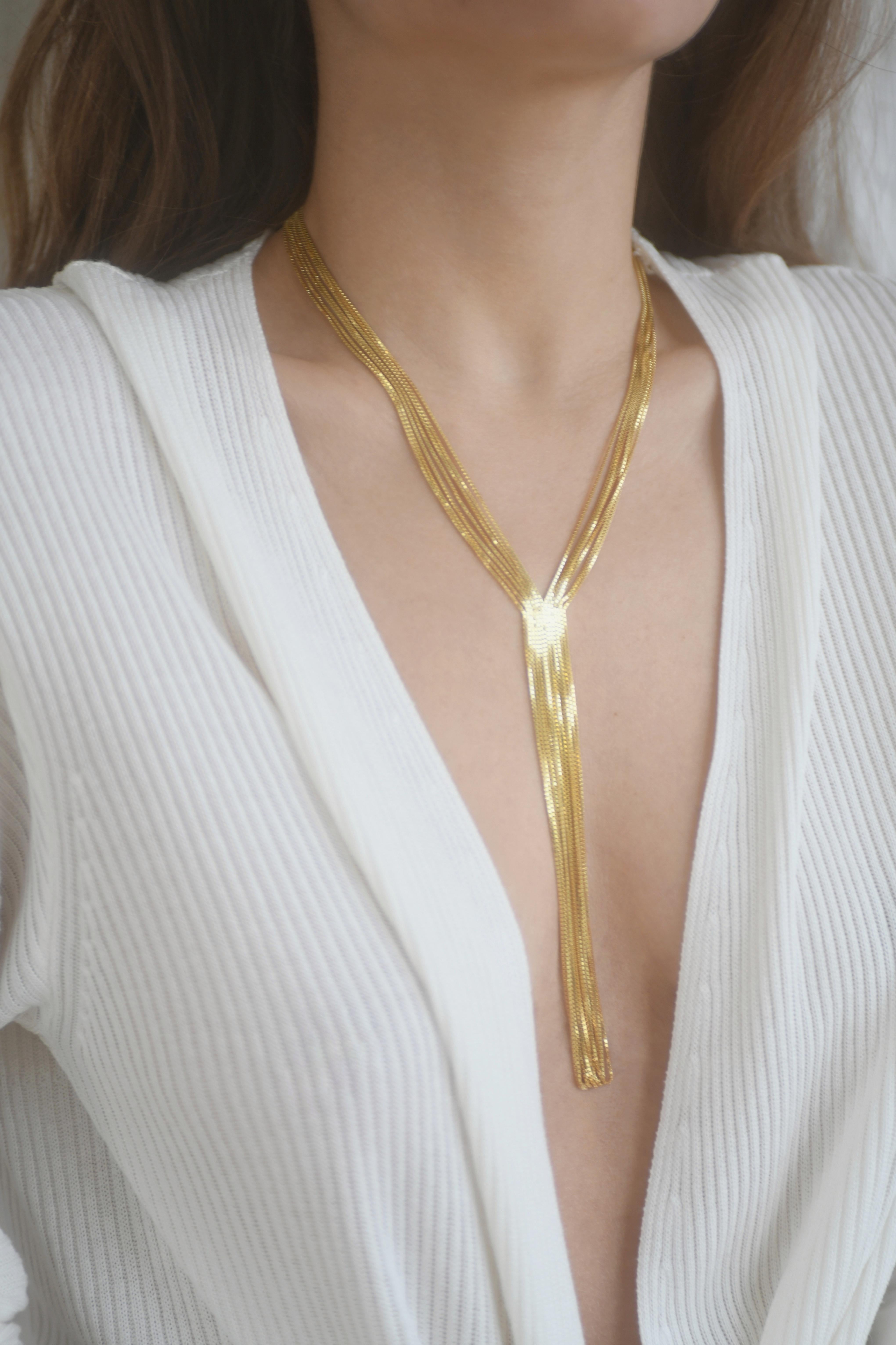 Contemporary  Necklace Lariat Minimal Long Box Chain Shiny 18K Gold-Plated Silver Greek  For Sale