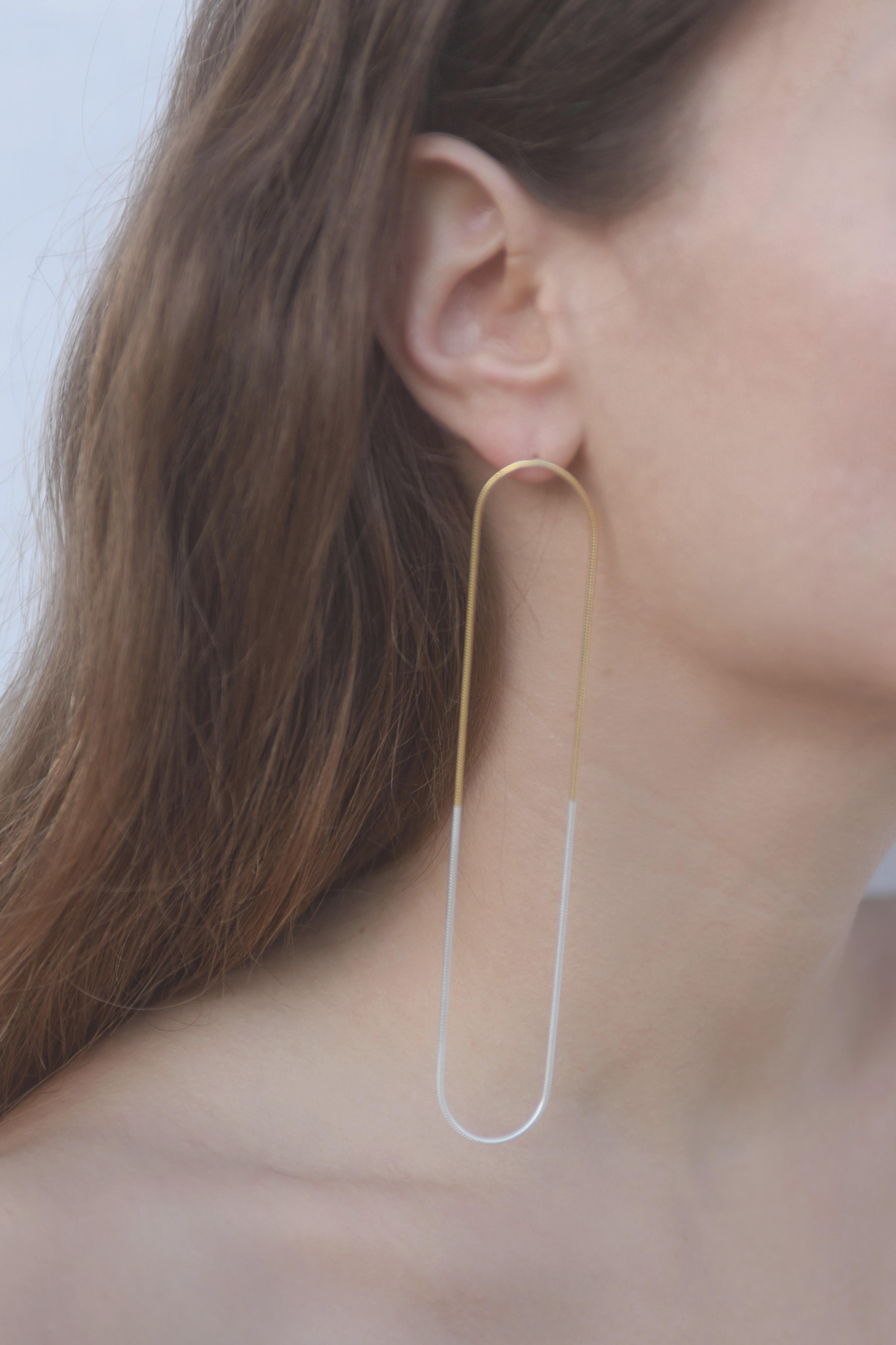  Earrings Hoops  Minimal Long Snake Chain 18K Gold Plated Mixed  Greek Earrings In New Condition For Sale In Athens, GR