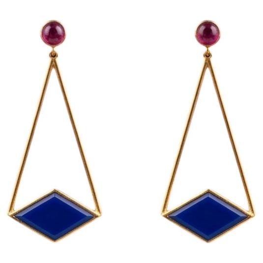 Pendientes «Minimal Match» con ónix y rubí en oro de 9K de Ornamento e Delitto en venta