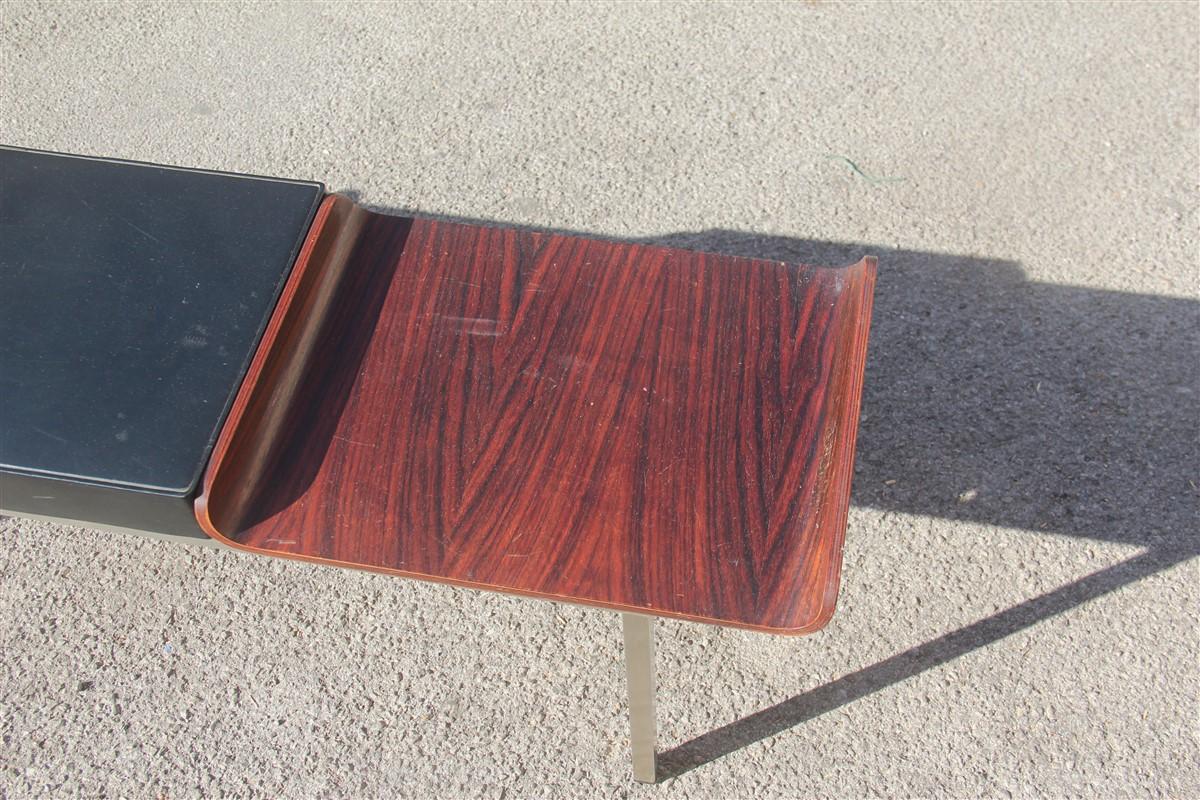 Minimal midcentury bench in mahogany metal curved wood Campo & Graffi design.