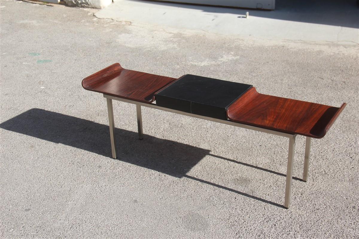Minimal Midcentury Bench Mahogany Metal Curved Wood Campo & Graffi Design In Good Condition In Palermo, Sicily