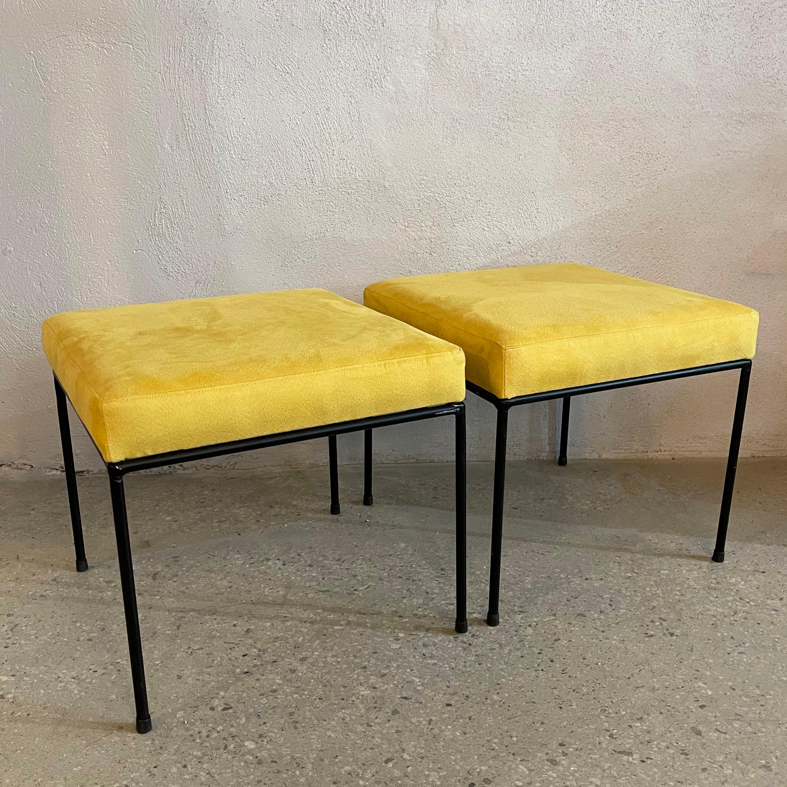 American Minimal Mid-Century Modern Wrought Iron And Ultrasuede Ottomans