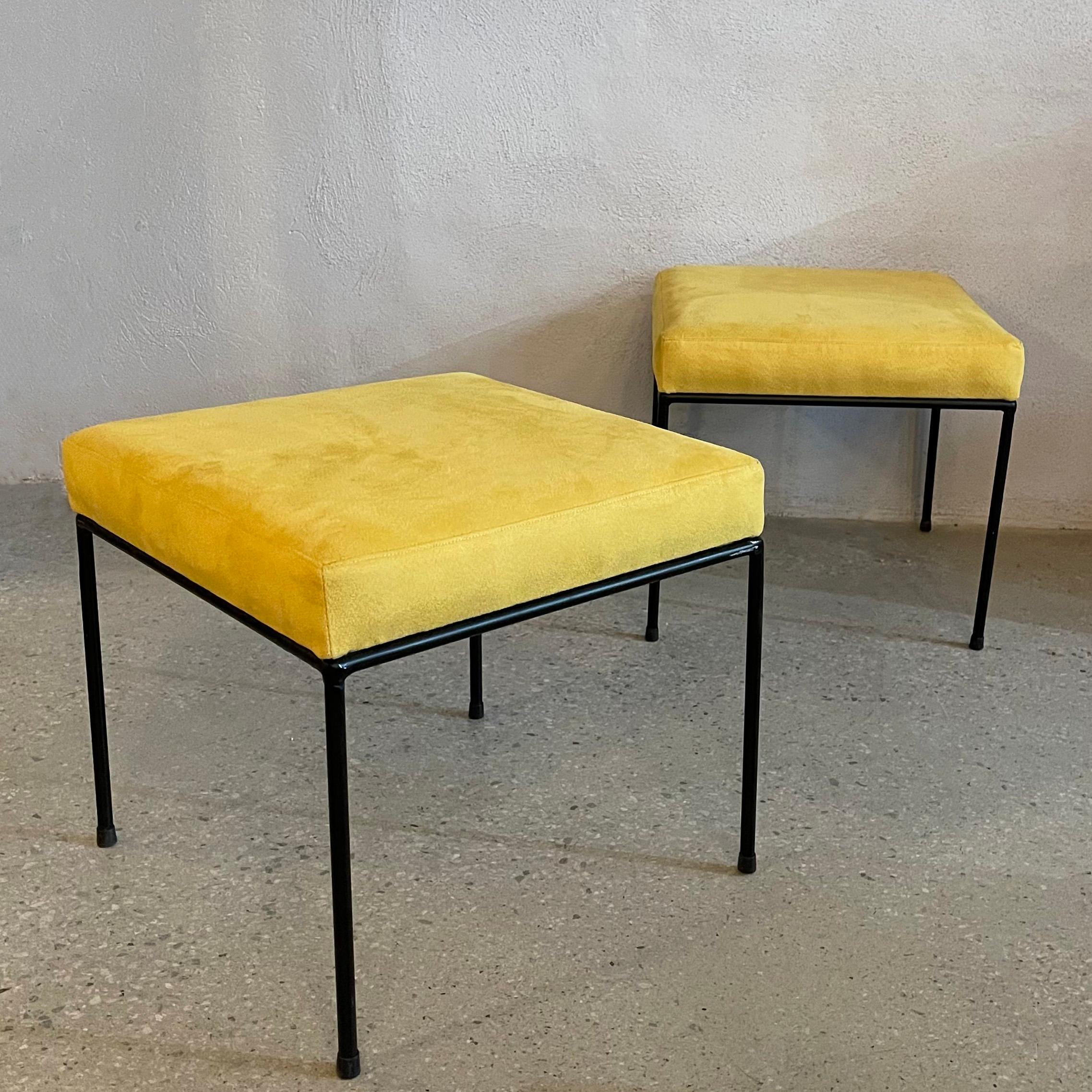 20th Century Minimal Mid-Century Modern Wrought Iron And Ultrasuede Ottomans