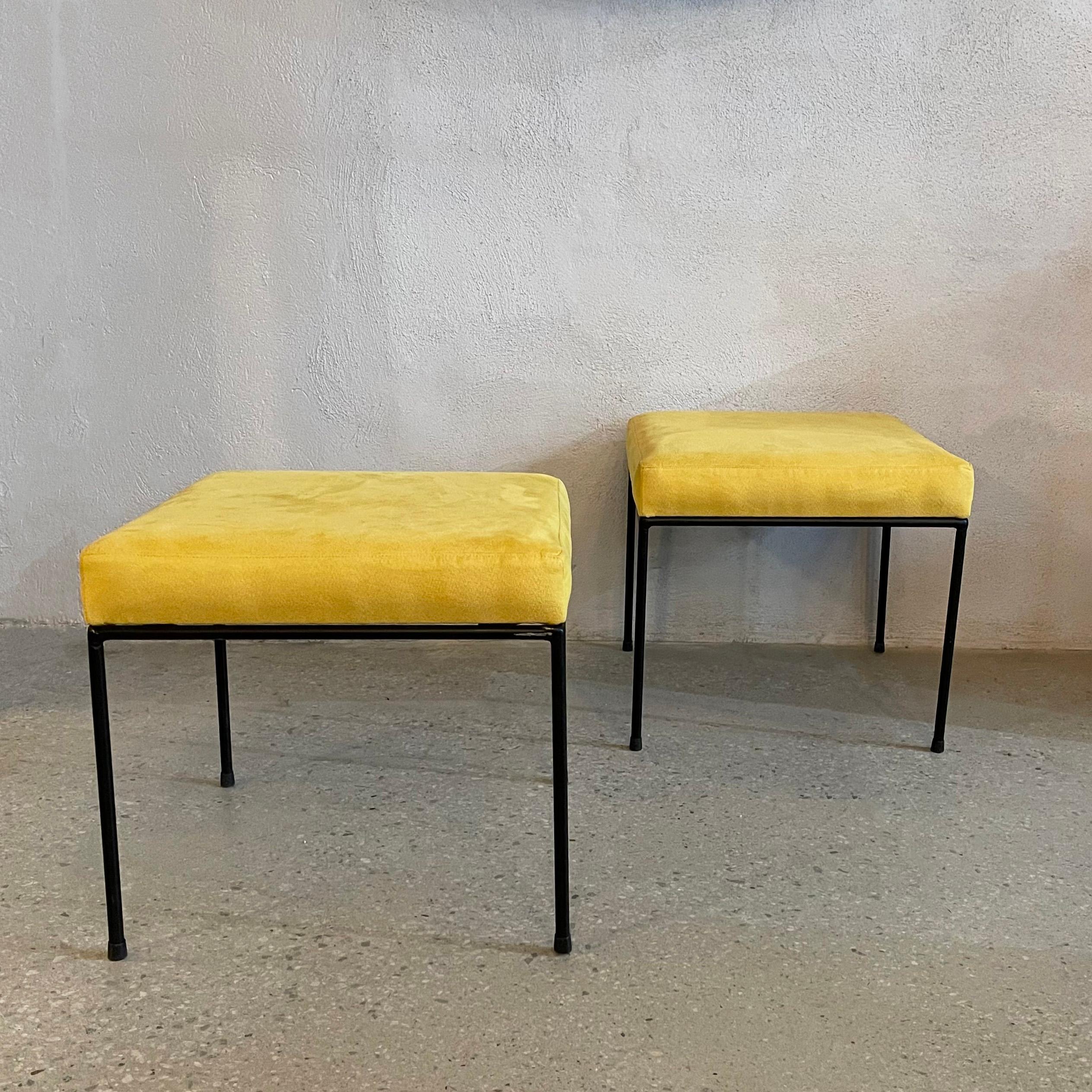 Minimal Mid-Century Modern Wrought Iron And Ultrasuede Ottomans 1