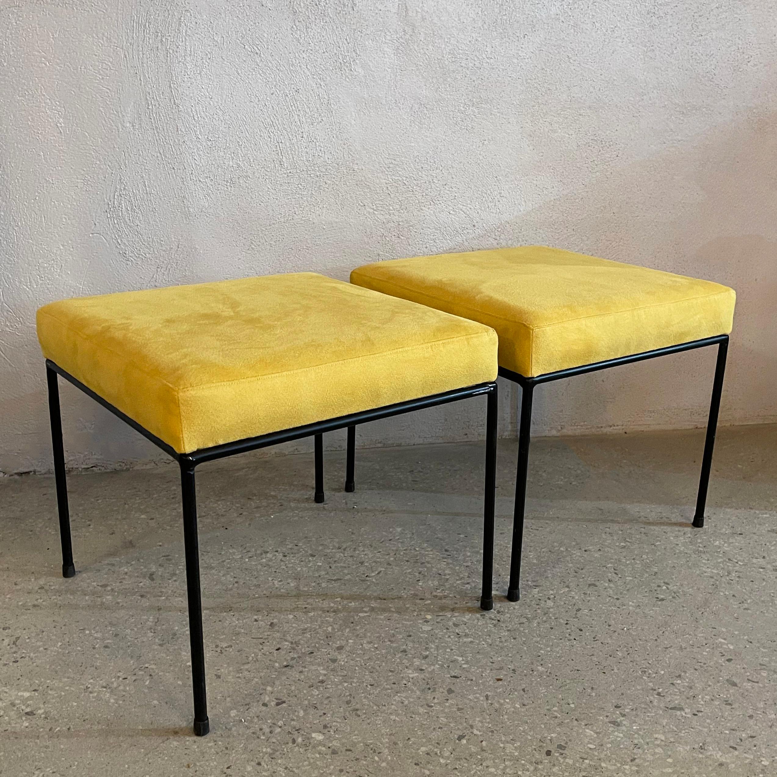Minimal Mid-Century Modern Wrought Iron And Ultrasuede Ottomans 2