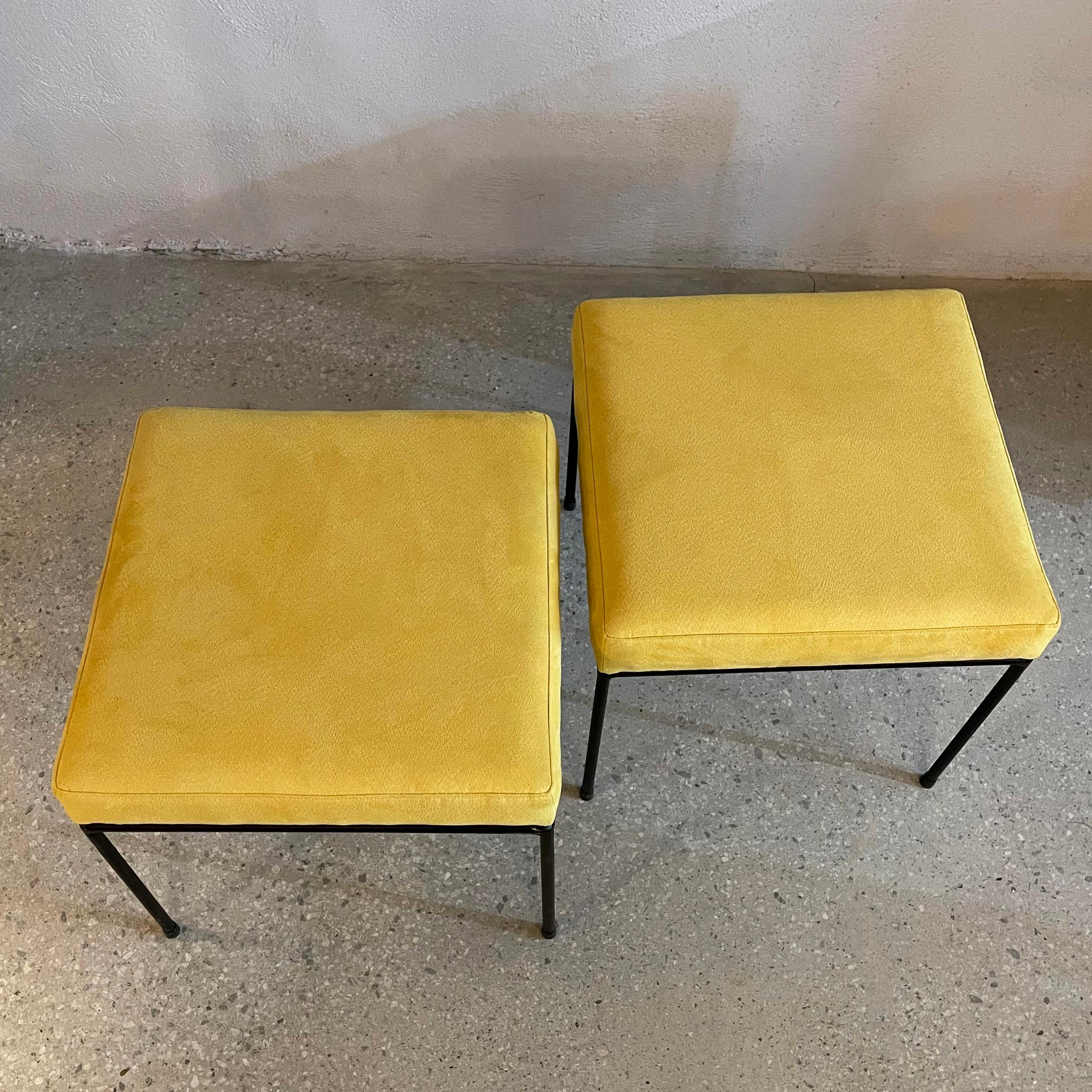 Minimal Mid-Century Modern Wrought Iron And Ultrasuede Ottomans 3
