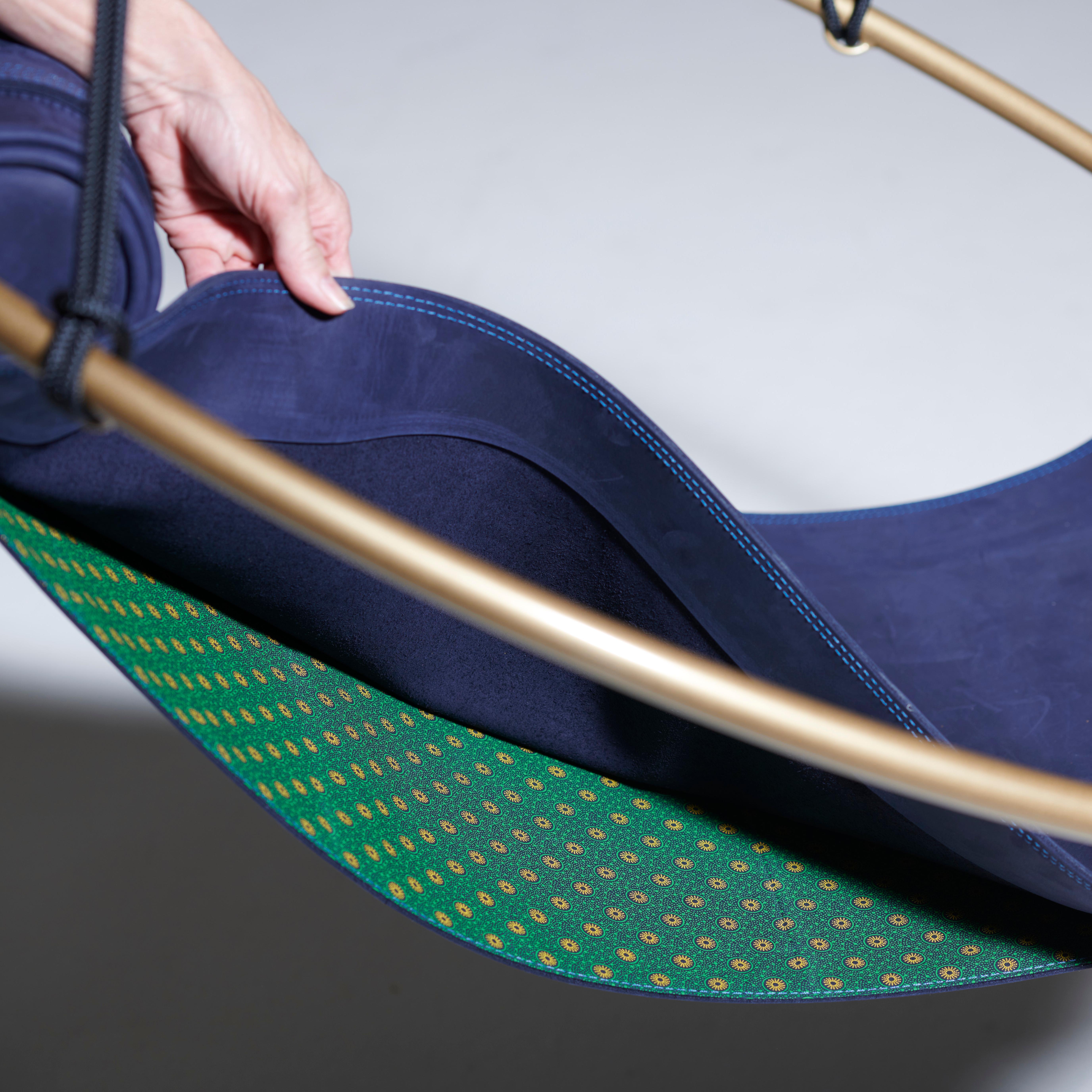 Minimal Modern 1 of a Kind Blue and Gold Sling Hanging Chair 2