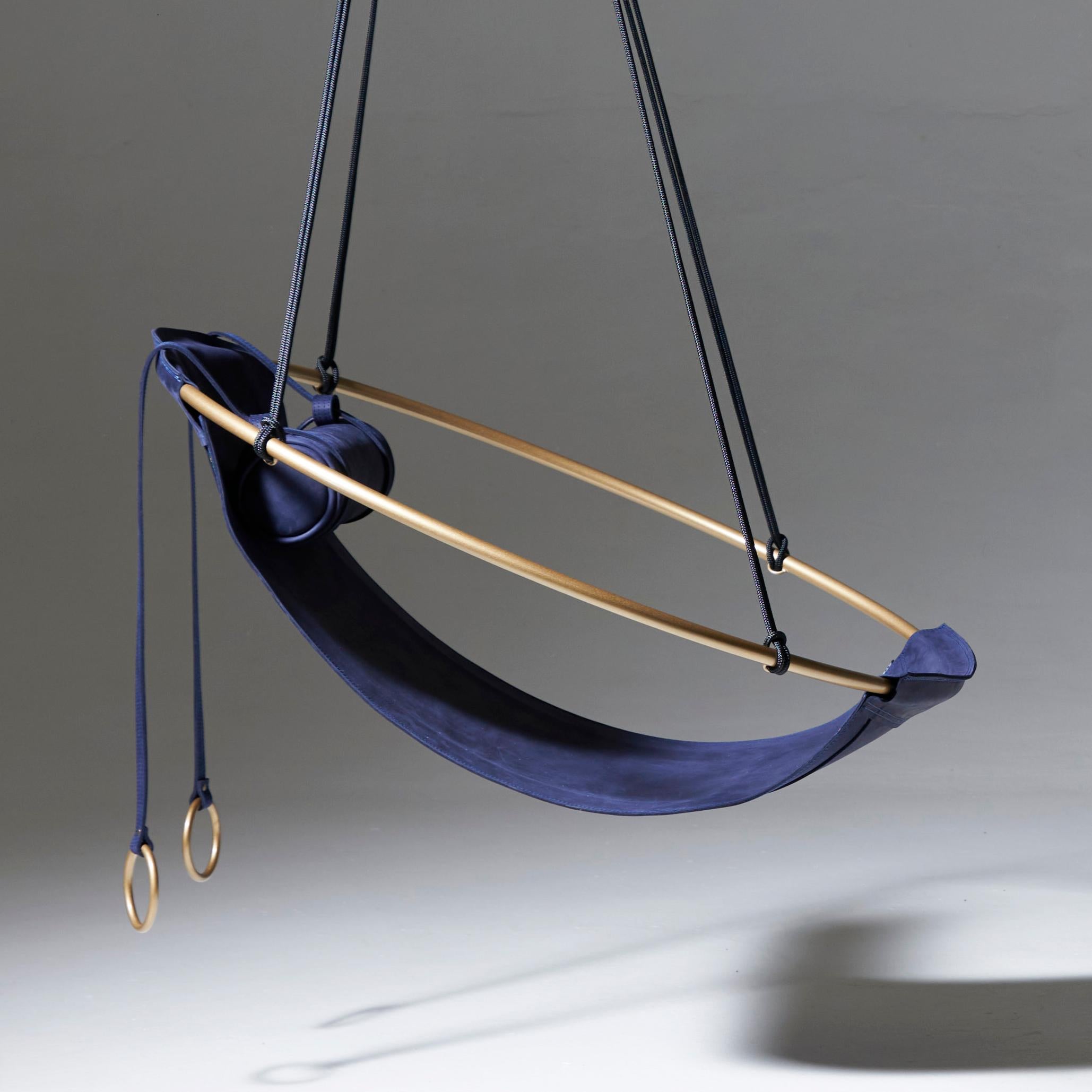 Vegetable Dyed Minimal Modern 1 of a Kind Blue and Gold Sling Hanging Chair
