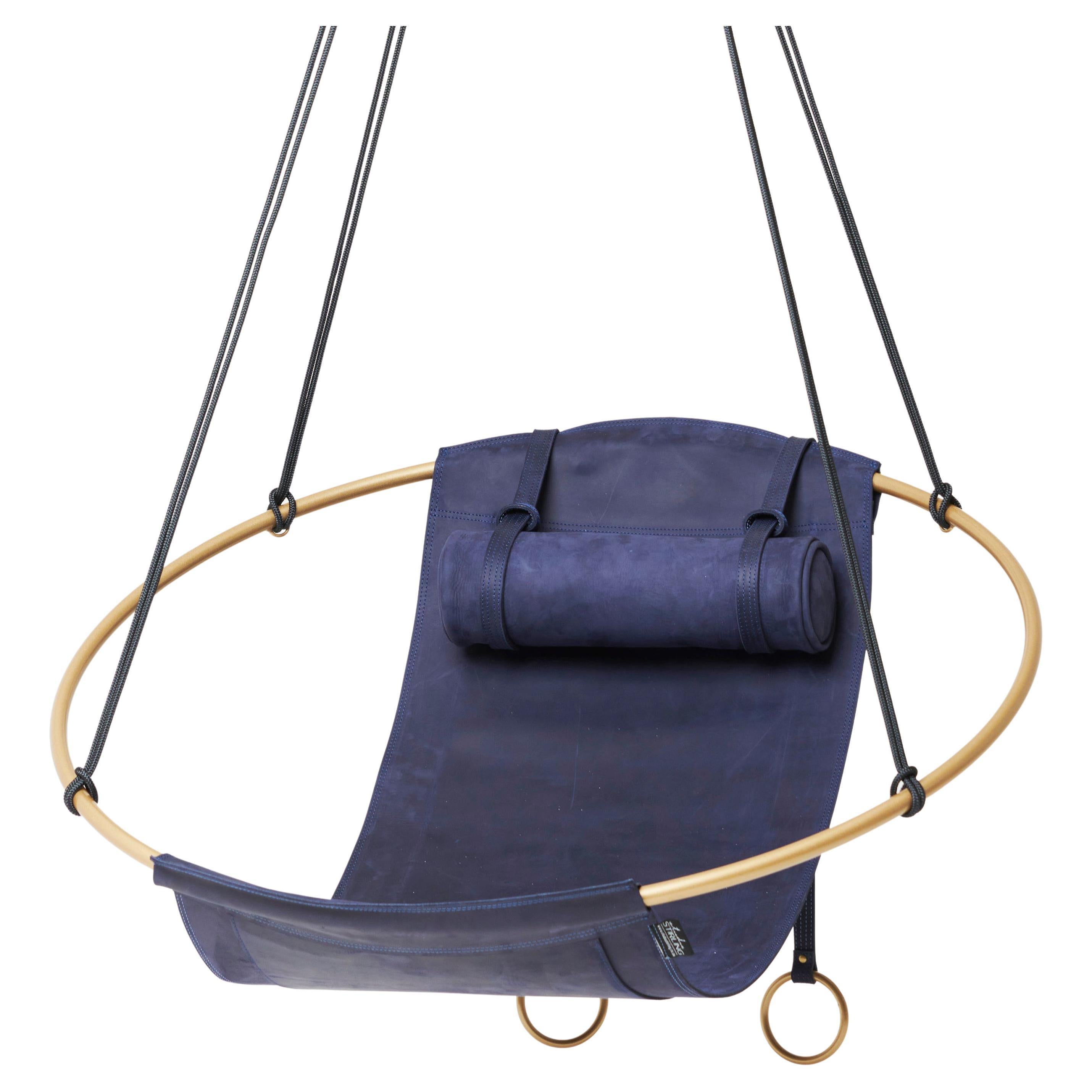 Minimal Modern 1 of a Kind Blue and Gold Sling Hanging Chair