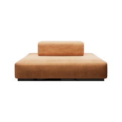 Minimal Modern Armchair Gold Beige Camel Suede Armless Large Seat
