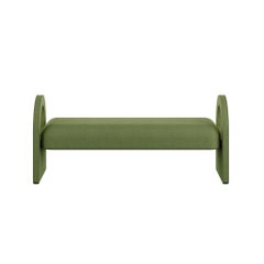 Minimal Modern Customizable Bench Full Upholstered in Green Linen