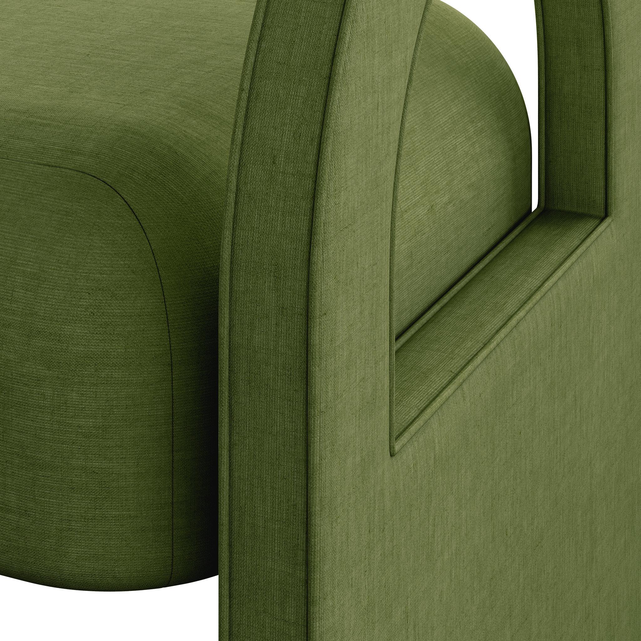 Travail du bois Banc personnalisable minimaliste et entièrement tapissé de lin vert en vente