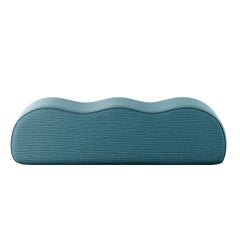 Minimal Modern Customizable Upholstered Wave Bench Light Blue Corduroy