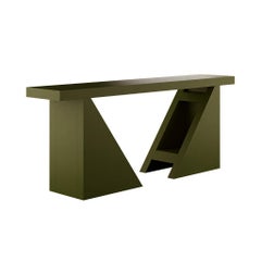 Minimal Modern Entryway Console Table in Wood Forest Green Matte Lacquer