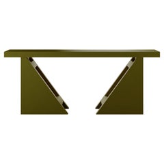 Minimal Modern Entryway Console Table in Wood Forest Green Matte Lacquer