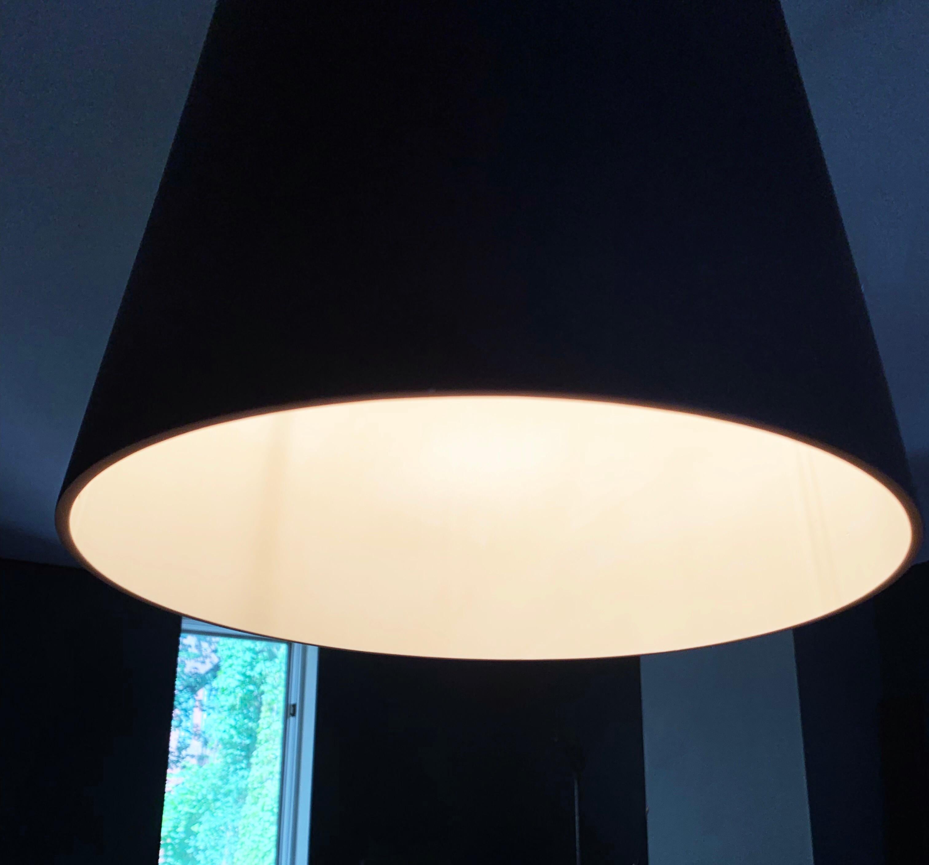 Fontana Arte Amax Suspension pendant black small pendant black.  
 interpretation of the classic Fontana Arte lampshade, Amax is a family of suspension and floor lamps, available in both indoor and outdoor versions. This Amax Suspension features a