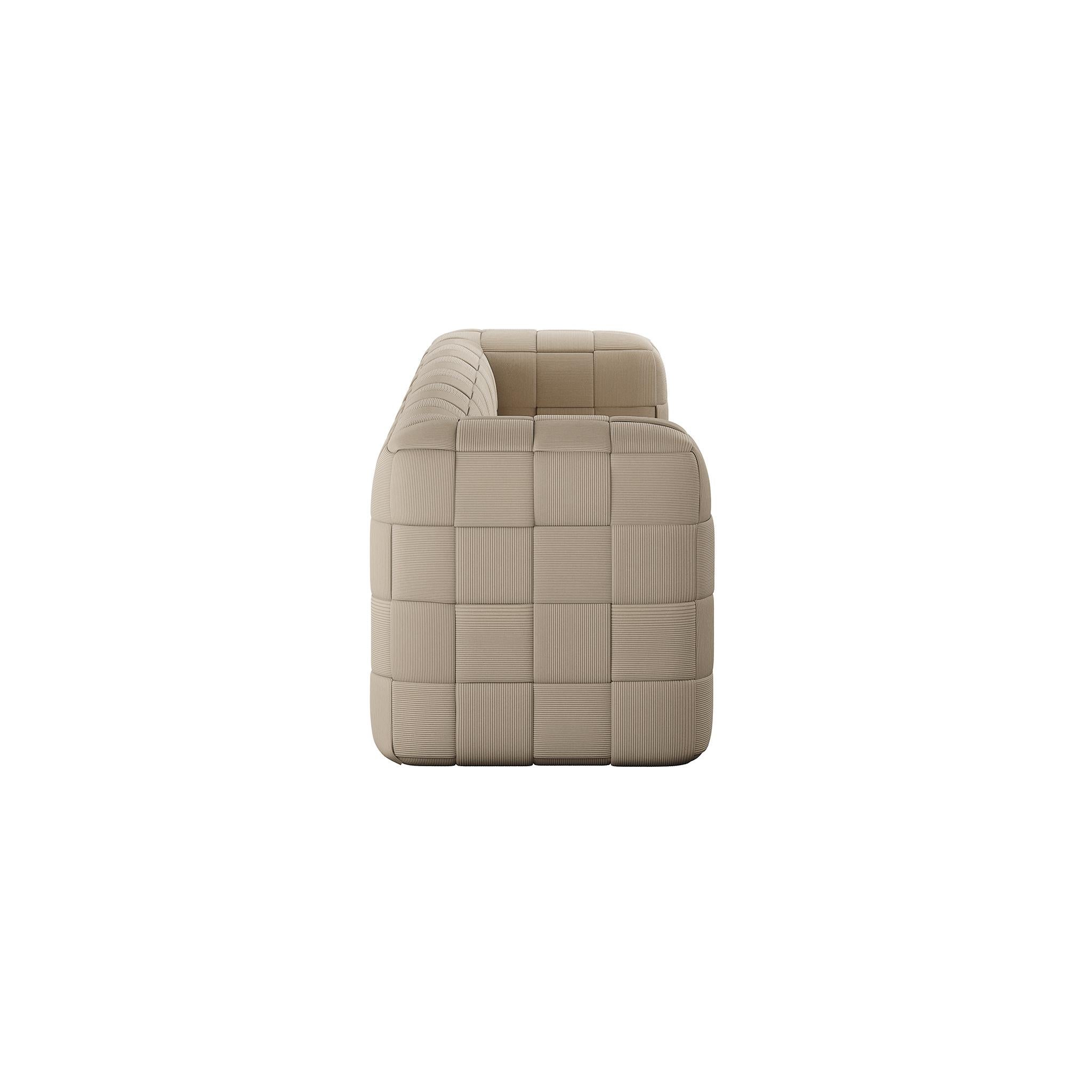 Moderne Canapé Intrecciato moderne et minimaliste en velours côtelé beige tressé à bandes croisées en vente
