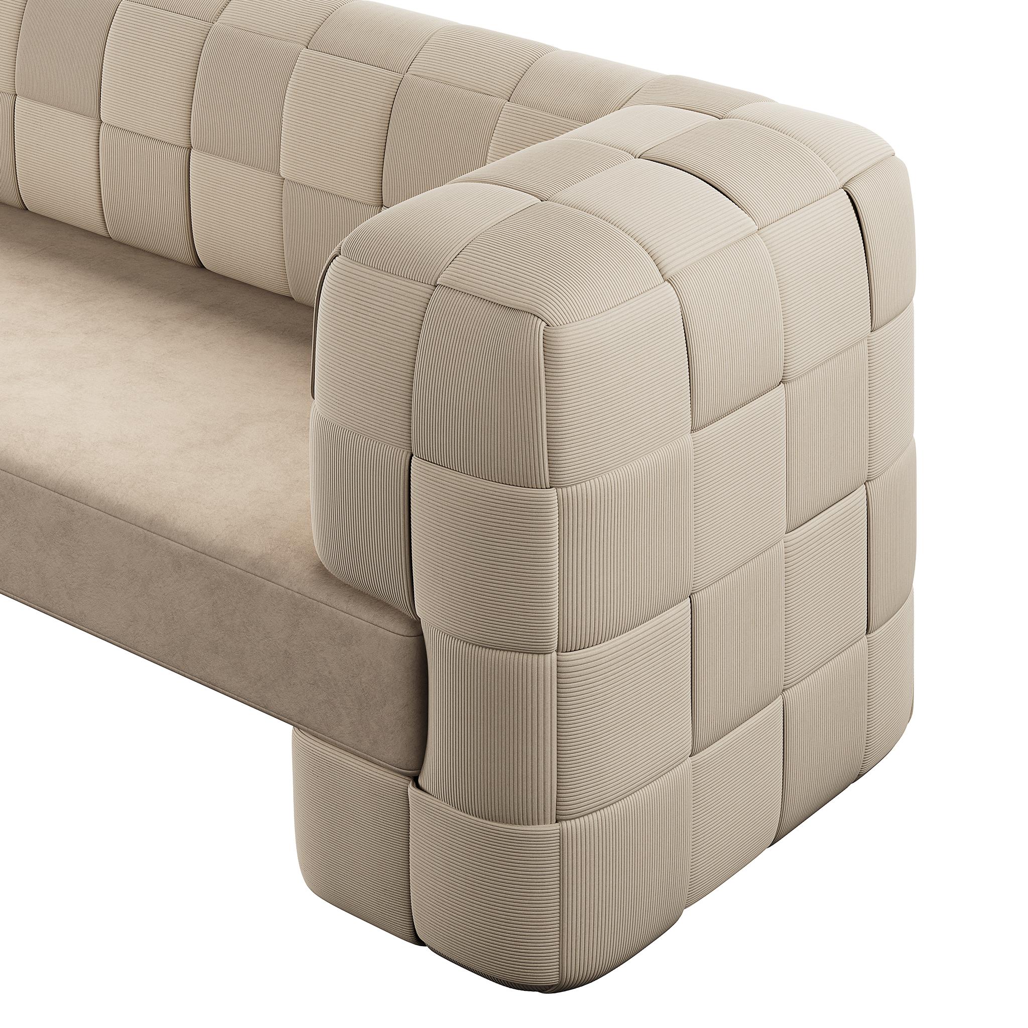 Canapé Intrecciato moderne et minimaliste en velours côtelé beige tressé à bandes croisées Neuf - En vente à Porto, PT
