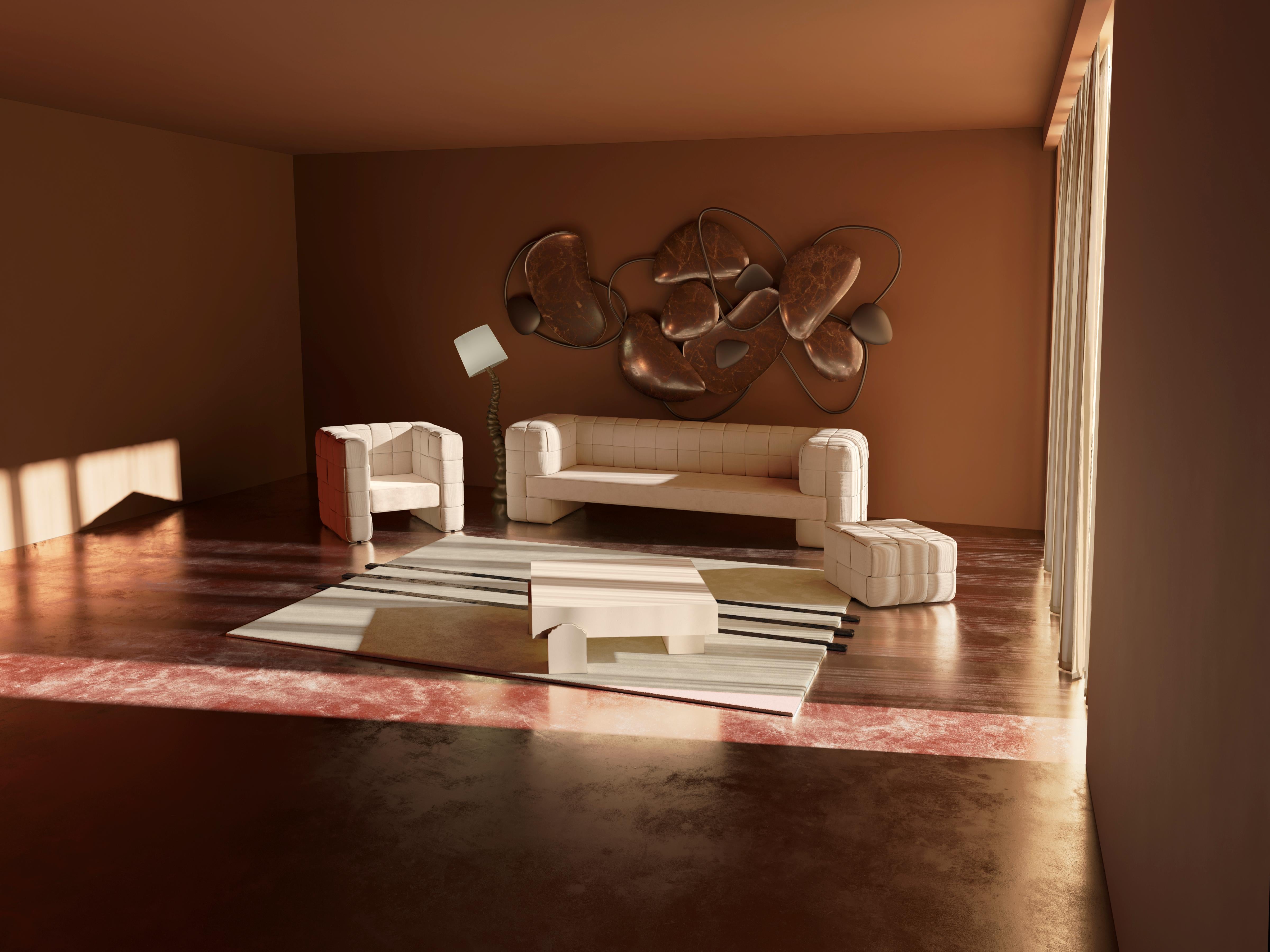 XXIe siècle et contemporain Canapé Intrecciato moderne et minimaliste en velours côtelé beige tressé à bandes croisées en vente