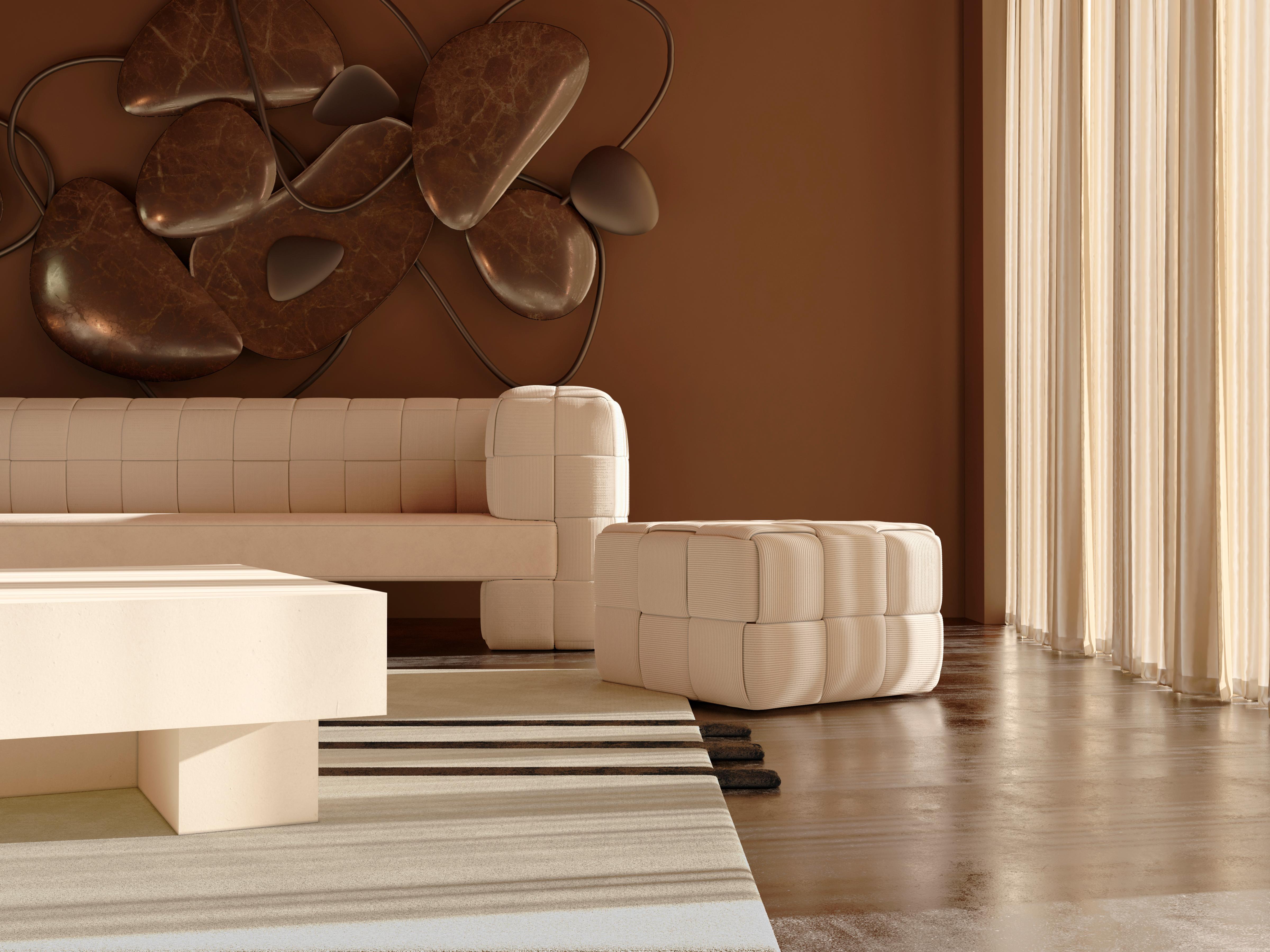 Tissu Canapé Intrecciato moderne et minimaliste en velours côtelé beige tressé à bandes croisées en vente