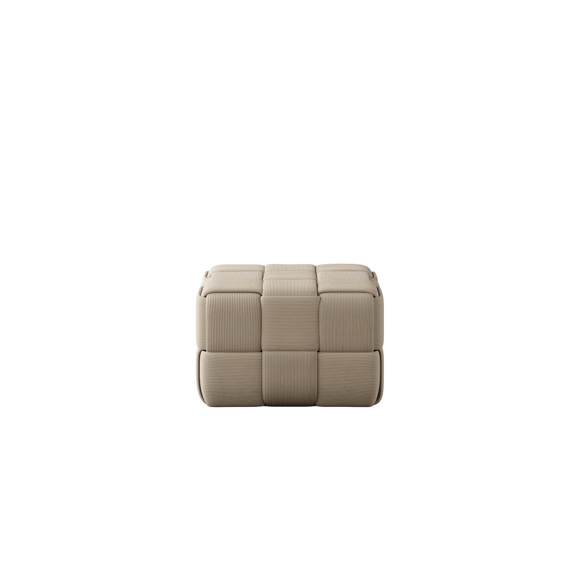 Wrapped in luxurious light brown corduroy upholstery, the stool introduces a touch of tactile warmth to your surroundings.
The corduroy adds a cozy and inviting feel and a subtle texture that enhances the overall visual appeal.
The full upholstery