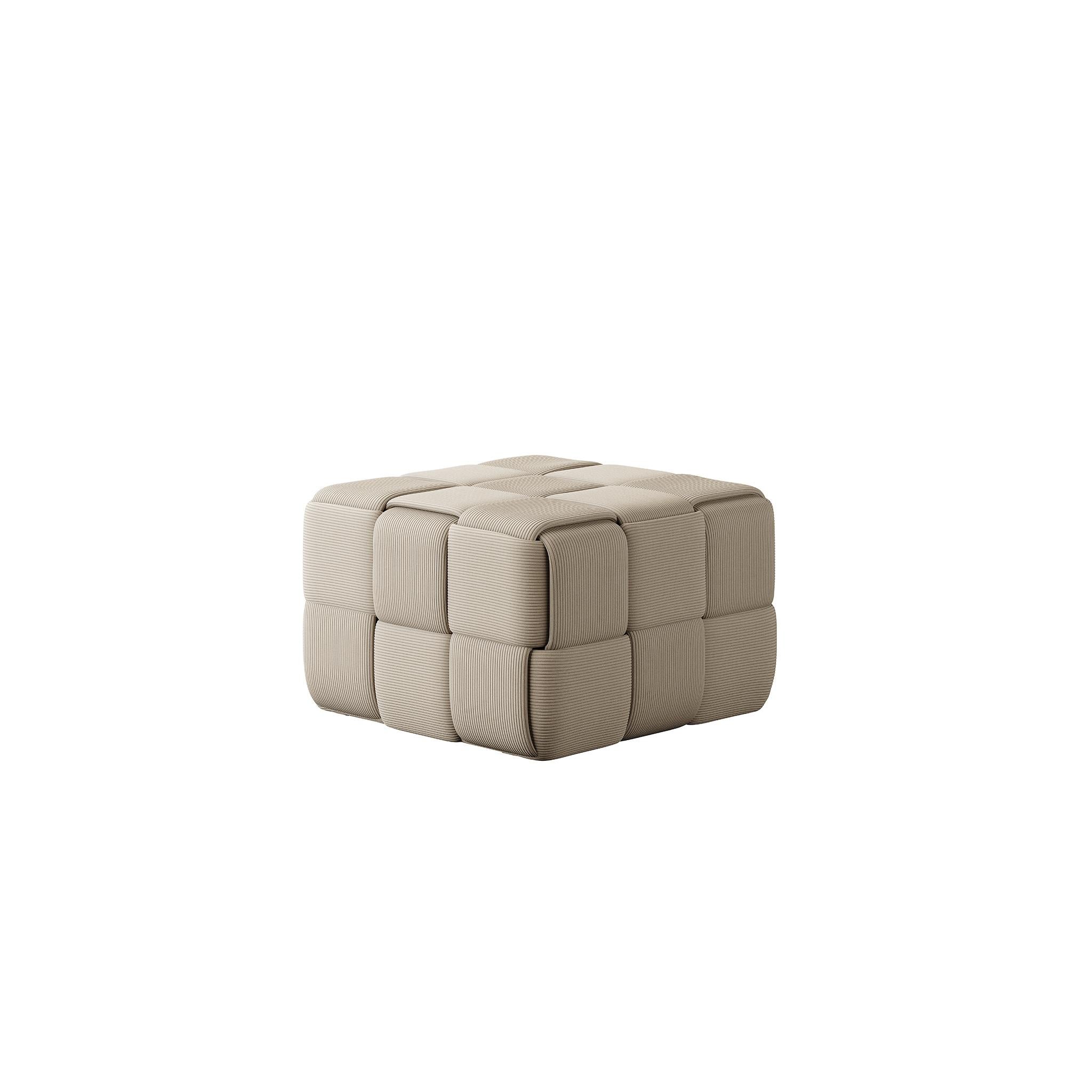 Portuguese Minimal Modern Intrecciato Stool Cross-Banded Braided Beige Corduroy For Sale
