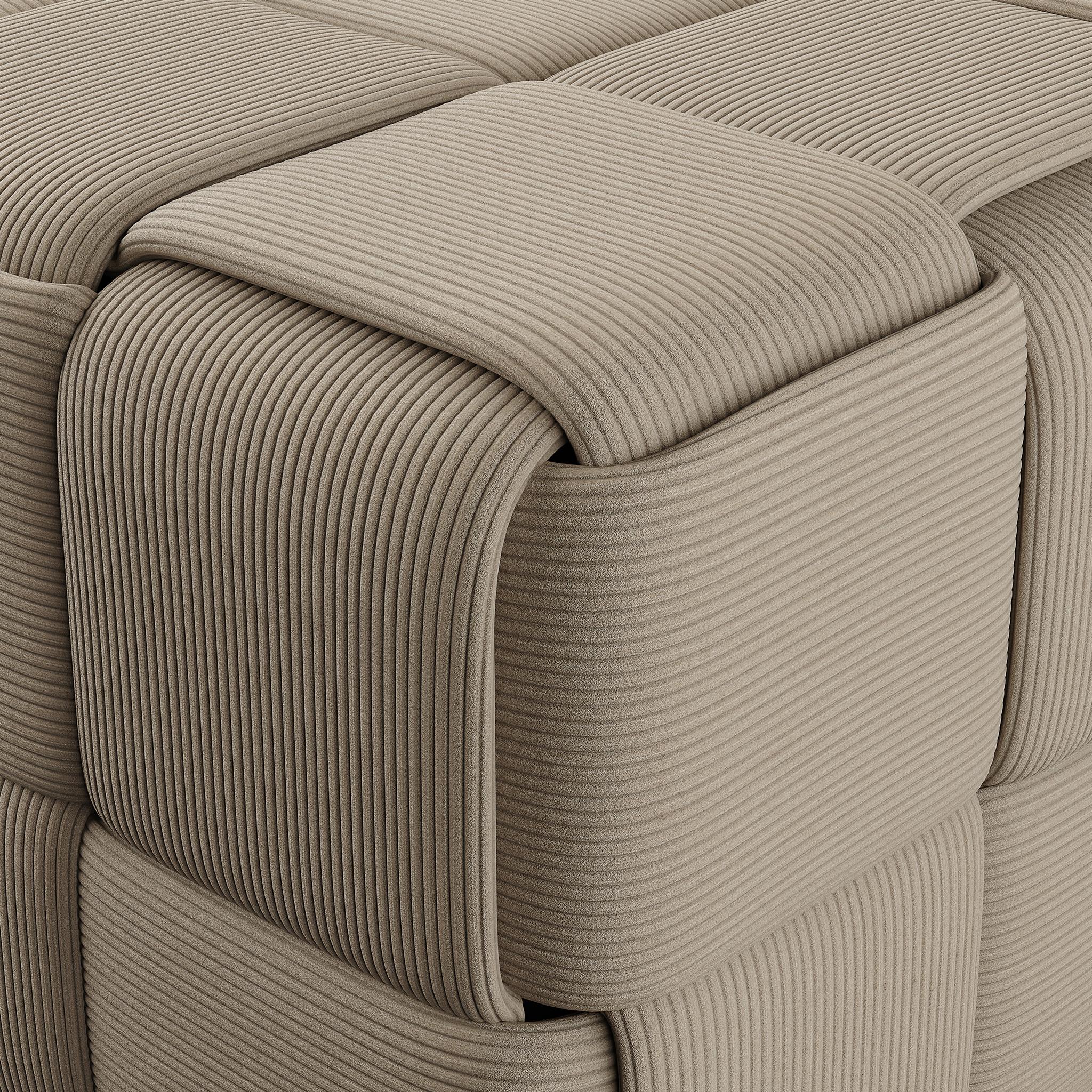 Minimal Modern Intrecciato Stool Cross-Banded Braided Beige Corduroy In New Condition For Sale In Porto, PT